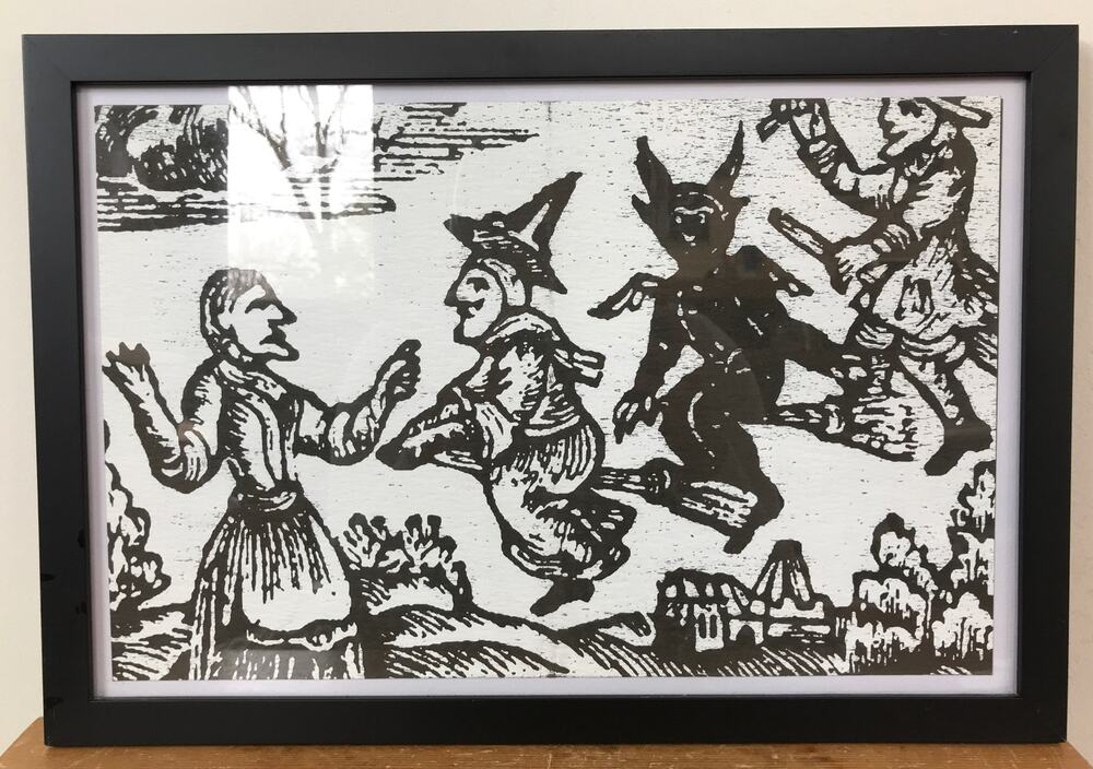 1720 Framed Black Flying Wizards Devils Witches Witch Trials Book Pagan Print